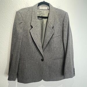 Evan Picone Sport Coat Womens 12 Heather Gray Wool Single Breasted Notch‎ Lapel
